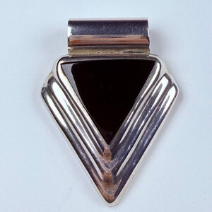Modernist Onyx Triangle Tier Sterling Silver 925 Pendant Enhancer Vintage Mexico